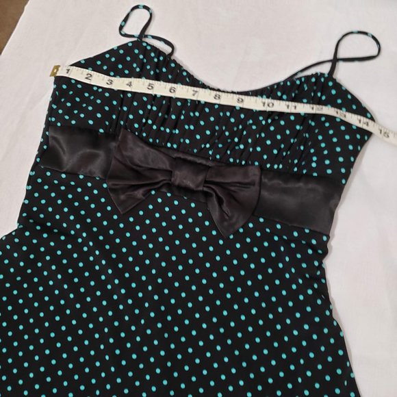 Rampage Black Teal Polka Dot Lace Dress Bow - Picture 6 of 8